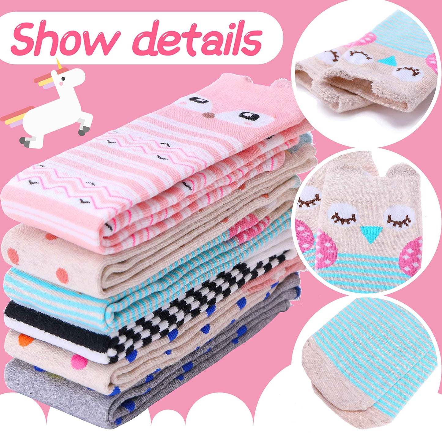 ANTSANG Girls' Knee Socks 6 Pairs for Children Gifts Long Funny Children's Socks Animal Cotton Socks 3-12 Years