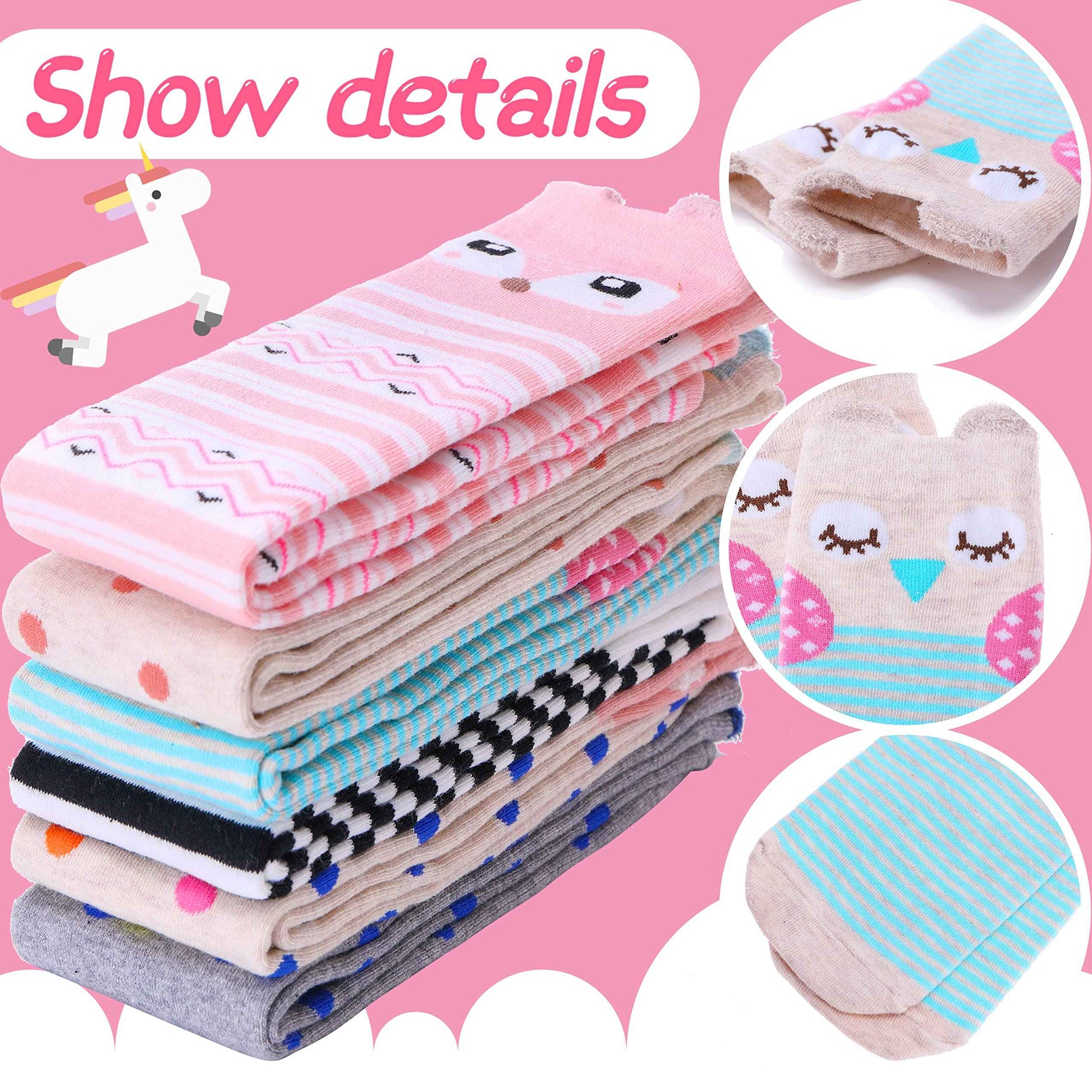 ANTSANG Girls' Knee Socks 6 Pairs for Children Gifts Long Funny Children's Socks Animal Cotton Socks 3-12 Years