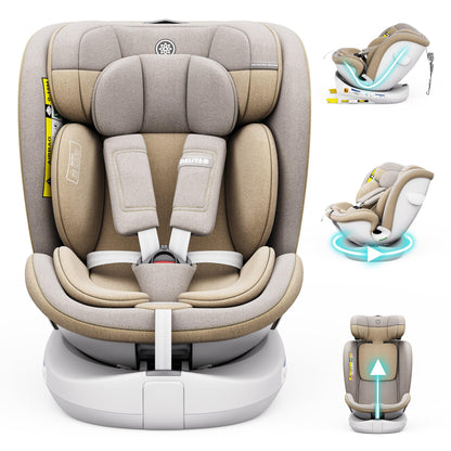 Daliya® Kindersitz ROTAZIONE | I-SIZE 40-150 cm | 8 Pos. | Isofix | (SIP) | Top Tether | 360° | 5 Punkt Gurt | Gruppe 0+ / I/II/III 0-36 KG | Neueste Zulassungs UN ECE Reg. 129 (Beige) - Meloni2