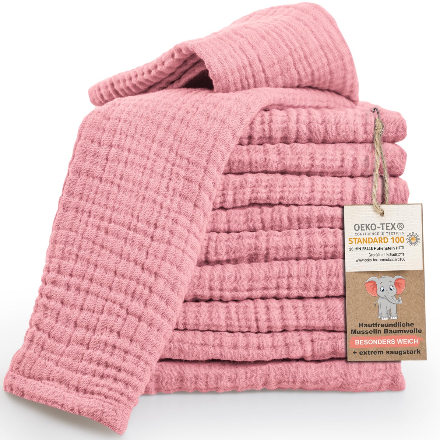 LAYNENBURG 10er-Set Premium Spucktücher Baby aus extra weichem Musselin - 100% Baumwolle - 30x50cm - Oeko Tex 100 - Musselin-tücher als Mulltücher, Mullwindeln oder Stoffwindeln (weiß)