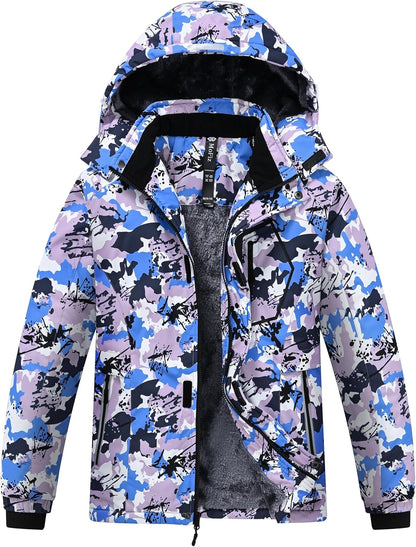 MoFiz Winter Jacket Boys Ski Jacket Warm Inner Lining Children's Outdoor Softshell Jackets Snow Jacket with Removable Hood