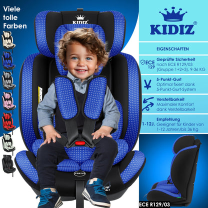KIDIZ® Autokindersitz Triangle Premium Kindersitz Kinderautositz | Autositz Sitzschale | 9 kg - 36 kg 1-12 Jahre | Gruppe 1/2/3 | universal | zugelassen nach ECE R129/03 | mit Isofix