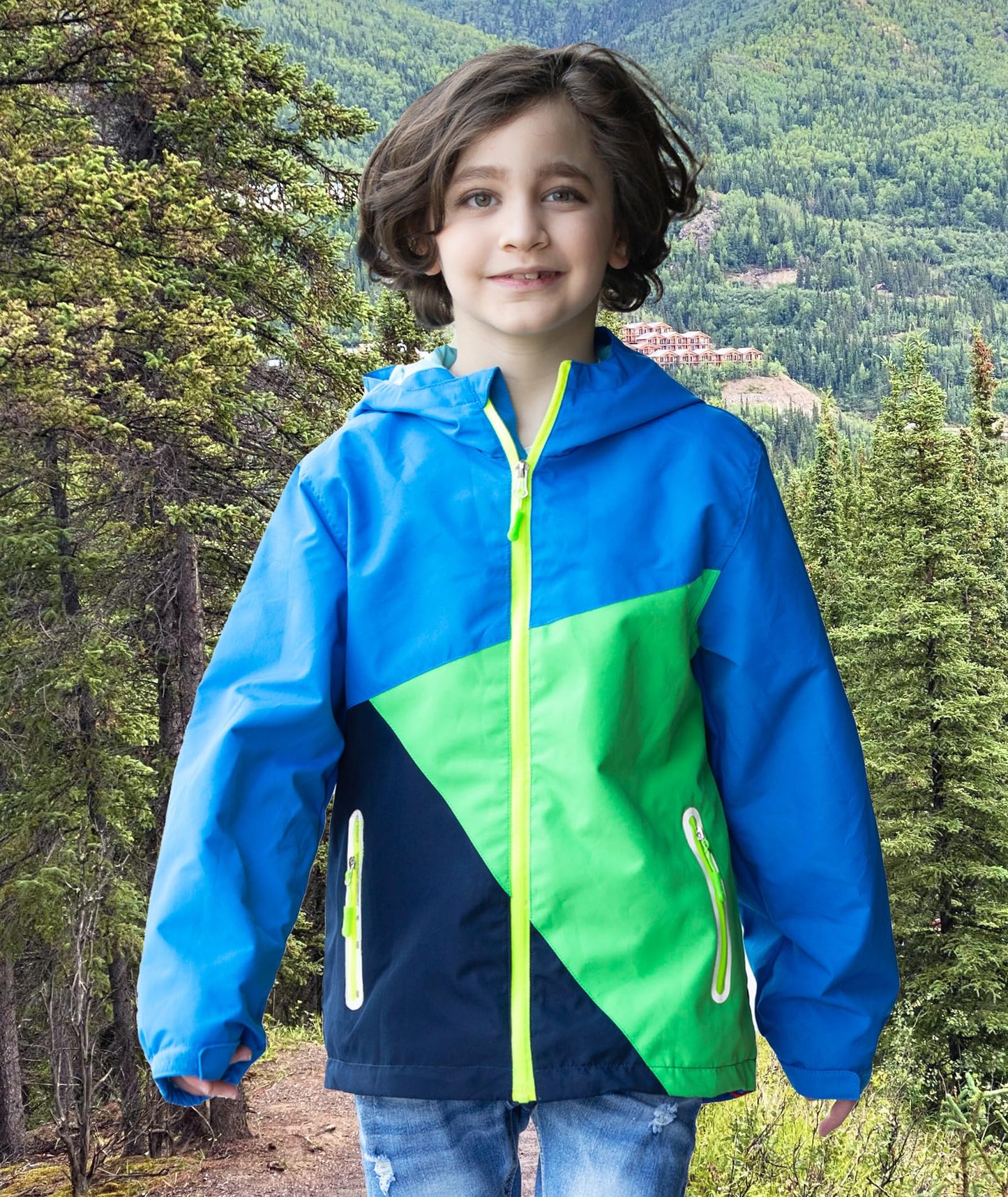 YOUNGSOUL Kinder Wind und Wasserdicht Regenjacke mit Farbblock