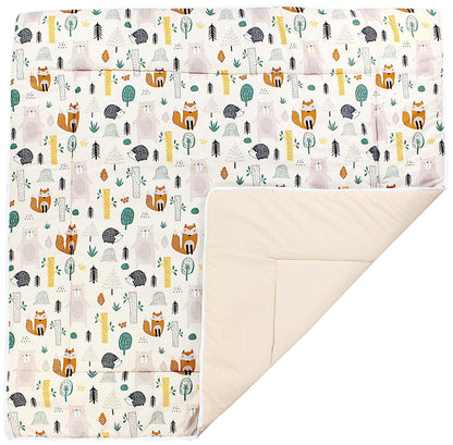 TupTam Krabbeldecke für Baby 120x120 cm - Gepolsterte Spieldecke Baby Baumwolle, XXL, OEKO-TEX, Weich & Hautfreundlich, Farbe: Wald/Beige - Meloni2
