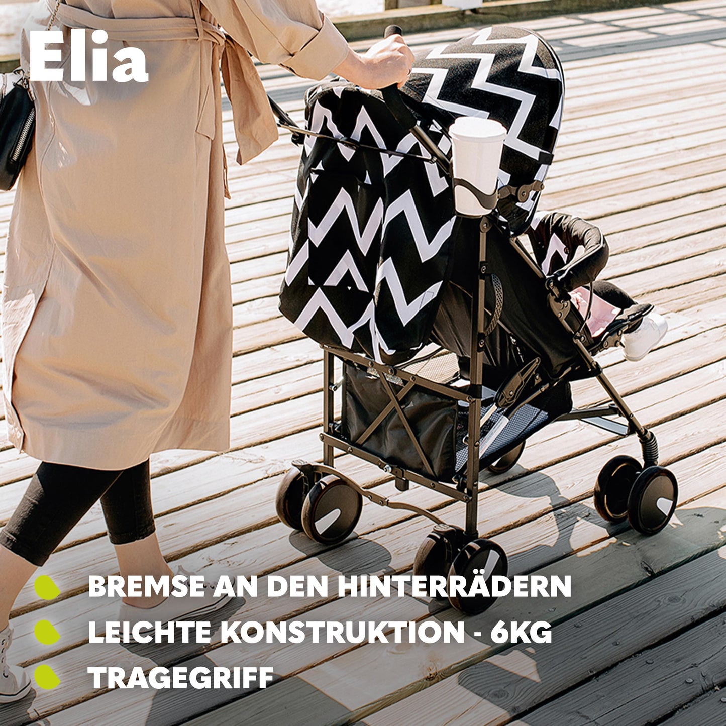 LIONELO Elia Buggy Small Foldable Pushchair up to 15 kg, Back and Footrest Adjustment, Rear Wheel Brake, Mosquito Net, Shopping Basket - Meloni2