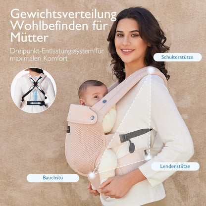 Momcozy Babytrage aus 100% Baumwolle – Baby Carrier für Kleinkind (3-24 Monate, 3,2-20 kg) · Ergonomische M-Position · X-Rücken · Taillengurt 64-127cm, Khaki