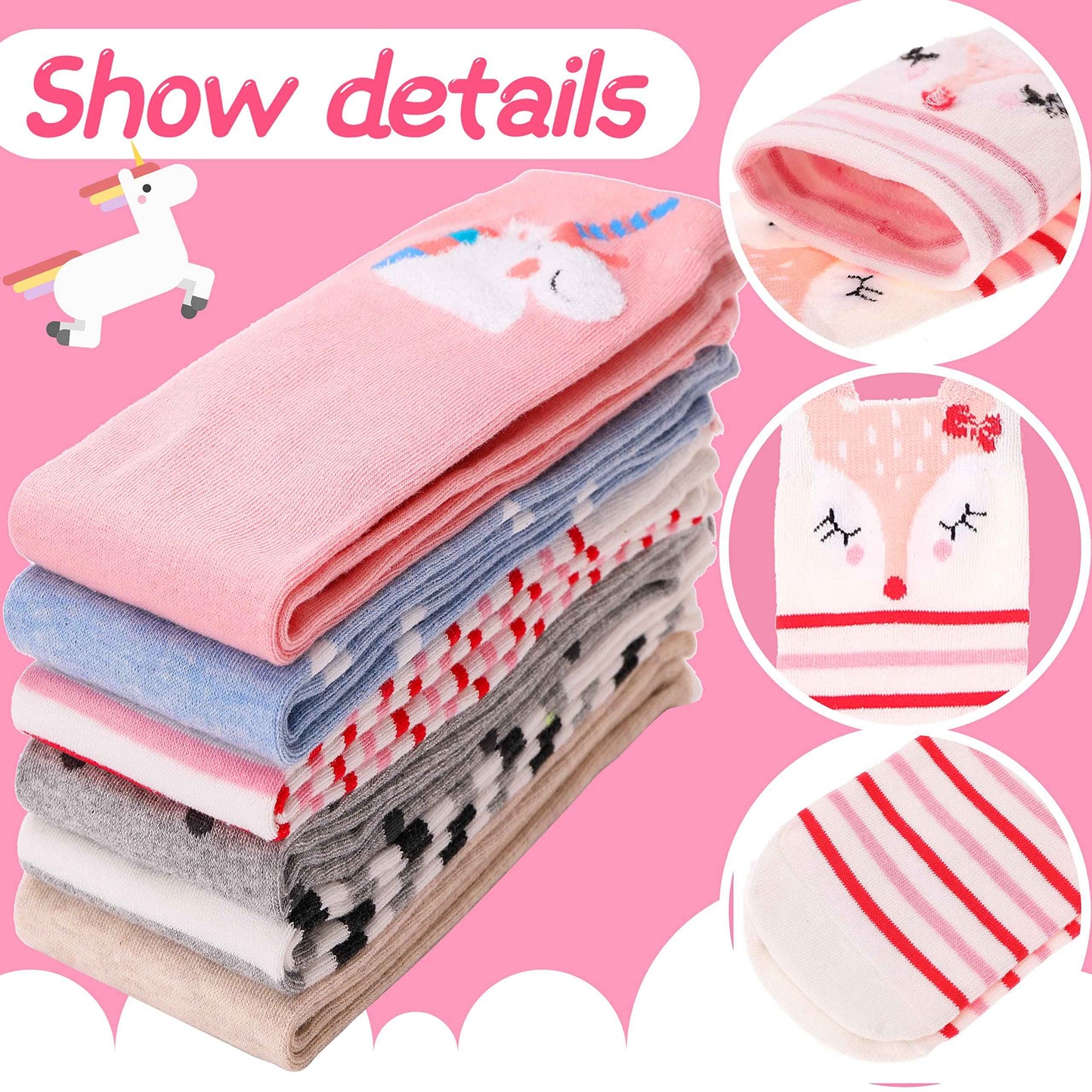 ANTSANG Girls' Knee Socks 6 Pairs for Children Gifts Long Funny Children's Socks Animal Cotton Socks 3-12 Years