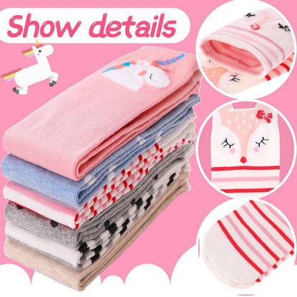 ANTSANG Girls' Knee Socks 6 Pairs for Children Gifts Long Funny Children's Socks Animal Cotton Socks 3-12 Years