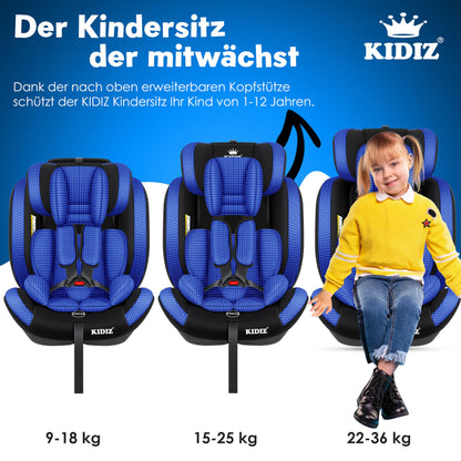 KIDIZ® Autokindersitz Triangle Premium Kindersitz Kinderautositz | Autositz Sitzschale | 9 kg - 36 kg 1-12 Jahre | Gruppe 1/2/3 | universal | zugelassen nach ECE R129/03 | mit Isofix