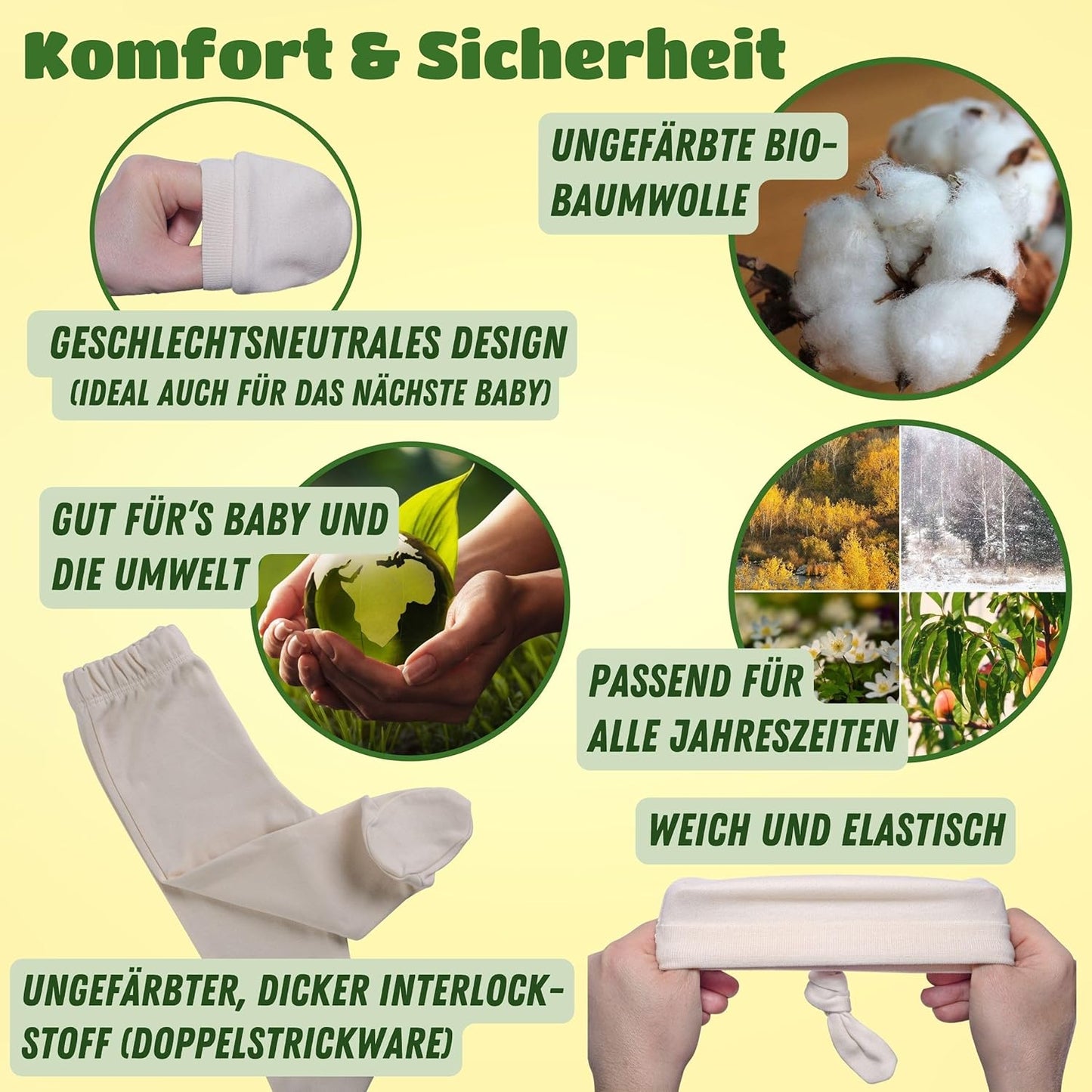 ORGANICKID Baby Set Neugeborene - weiche Bio-Baumwolle allergikerfreundlich 7 Teile mit Kapuzendecke - Baby Erstausstattung Geschenkset zur Geburt, 0-6 Monate, unisex Mädchen & Jungen