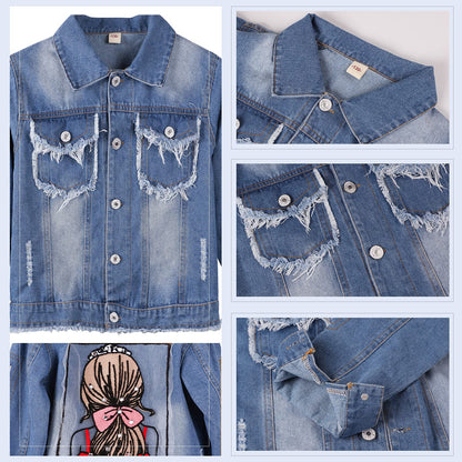 Amur Leopard Kids Girls Denim Jacket Cotton Denim Jacket Cute Children Spring Autumn Jacket 