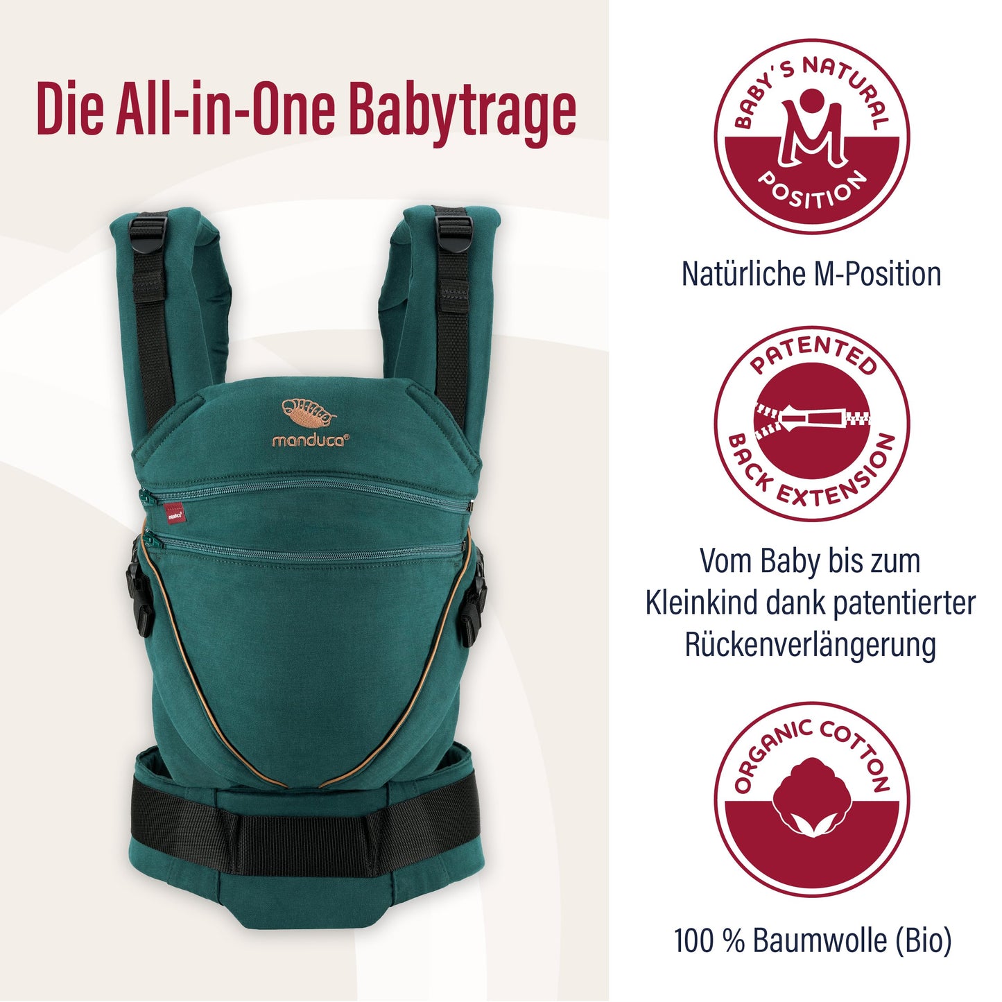 manduca XT Babytrage - Verstellbarer Sitz, der mitwächst - Vom Neugeborenen bis zum Kleinkind - Babytrage aus Bio-Baumwolle mit 3 Tragemöglichkeiten