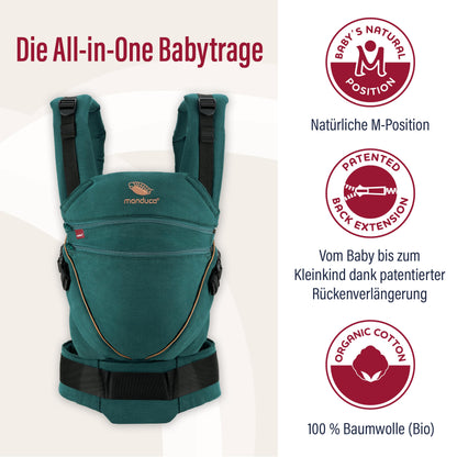 manduca XT Babytrage - Verstellbarer Sitz, der mitwächst - Vom Neugeborenen bis zum Kleinkind - Babytrage aus Bio-Baumwolle mit 3 Tragemöglichkeiten