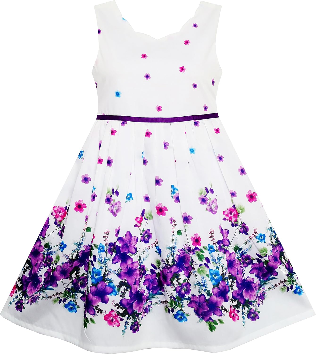 Sunny fashion girls' sleeveless polka dot dress rose garden green print size