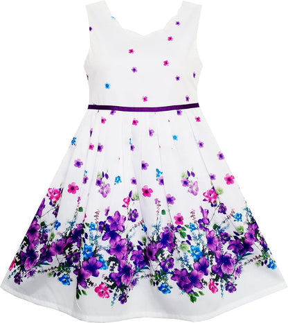 Sunny fashion girls' sleeveless polka dot dress rose garden green print size