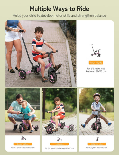 besrey 5 in 1 Laufräder Laufrad Kinderdreirad Dreirad Lauffahrrad Lauflernhilfe für Kinder ab 1 Jahre bis 4 Jahren (Schwarz) - Meloni2