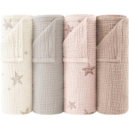 Bearmoss Moltontücher Baby 100% Baumwolle Weiche Spucktücher Baby,Atmungsaktiv und Extrem Saugfähig Musselin Tuch für Saugstark Mulltücher 4er 60x60cm (Brauner Druck)