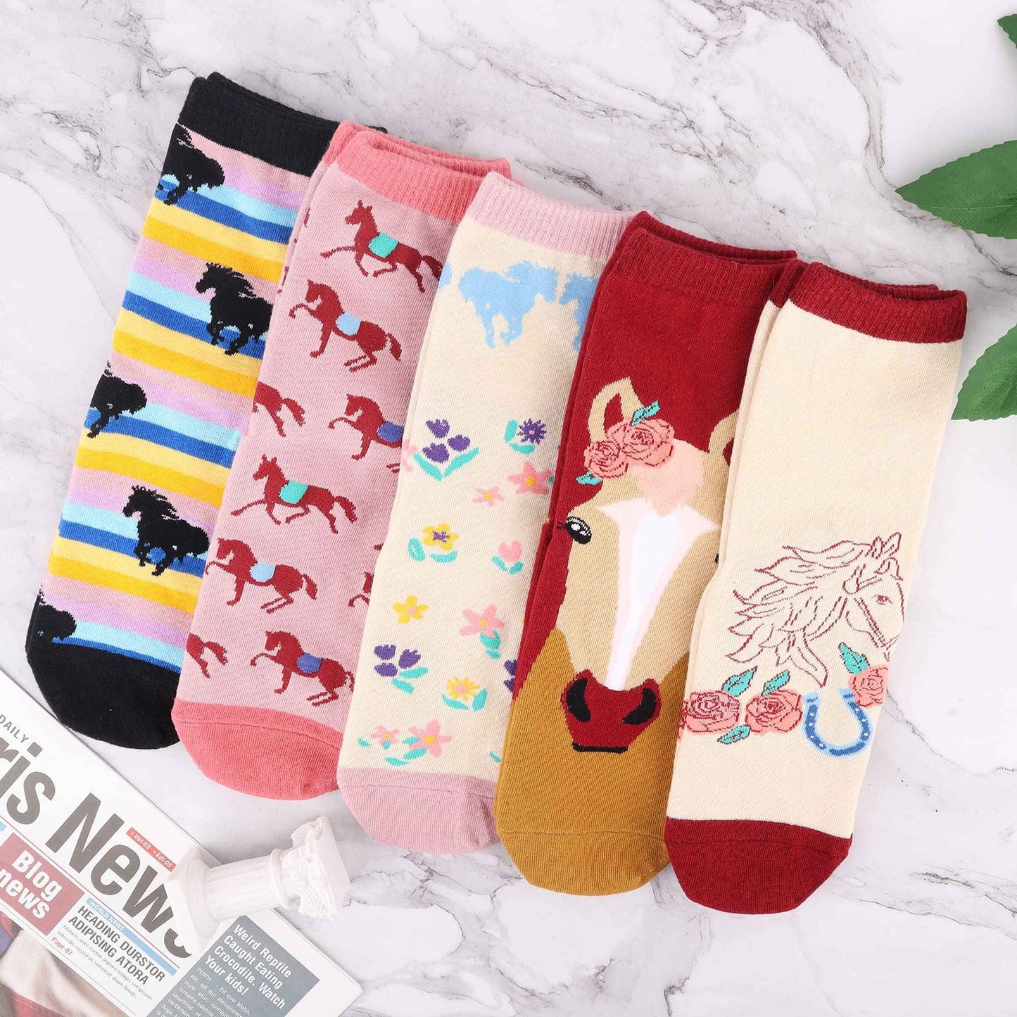 Belloxis Women's Socks 39-42 Horse Girls Gift Knee Socks Women's Rider Cotton Socks