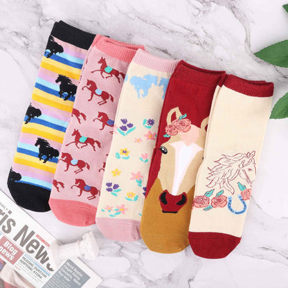Belloxis Women's Socks 39-42 Horse Girls Gift Knee Socks Women's Rider Cotton Socks