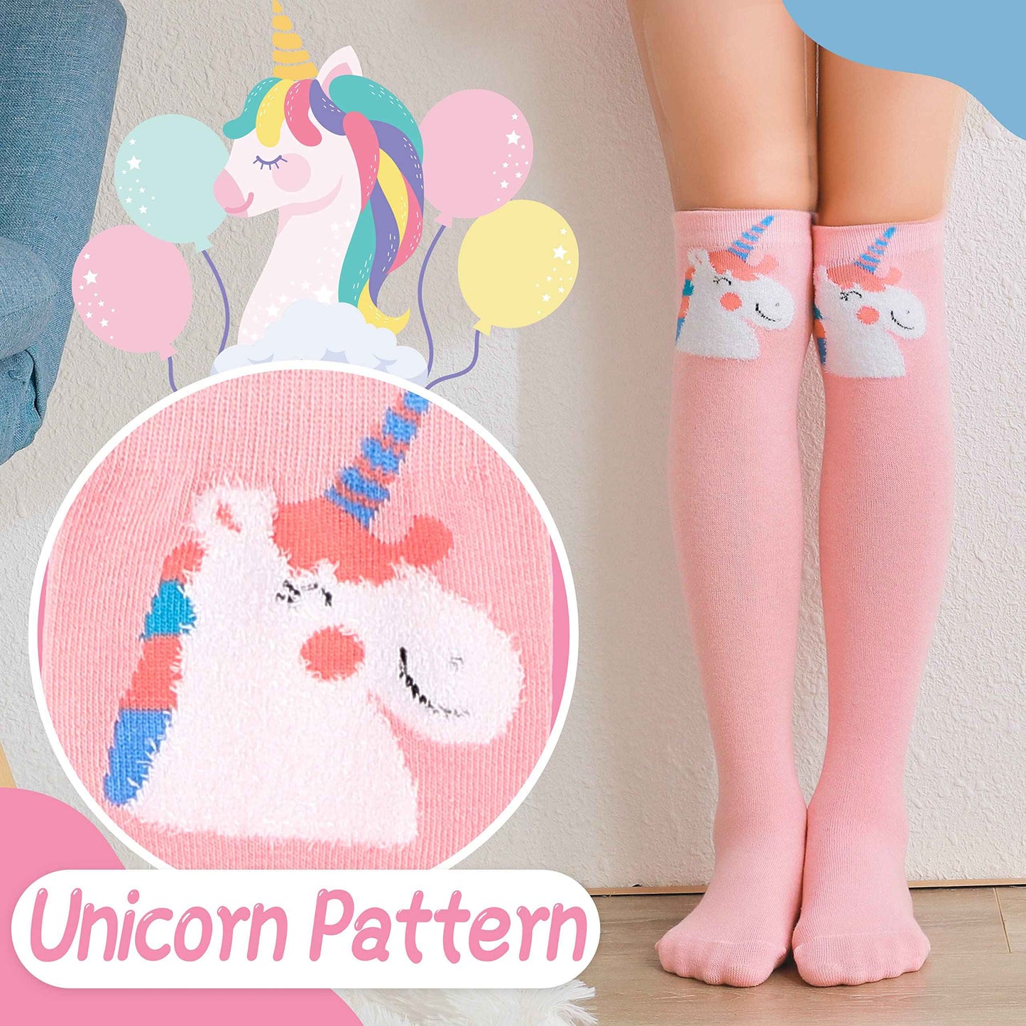 ANTSANG Girls' Knee Socks 6 Pairs for Children Gifts Long Funny Children's Socks Animal Cotton Socks 3-12 Years