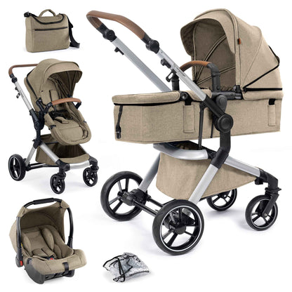 Bergsteiger Lugo 3-in-1 Pushchair Complete Set Including Accessories - Baby Seat, Buggy Attachment, Sun Protection & Weather Footmuff | Isofix Station Available