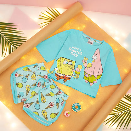 SPONGEBOB SQUAREPANTS Pyjama Kinder Teenager Weiche Mädchen Schlafanzug Kurz Sommer Lounge Set Geschenk für Mädchen