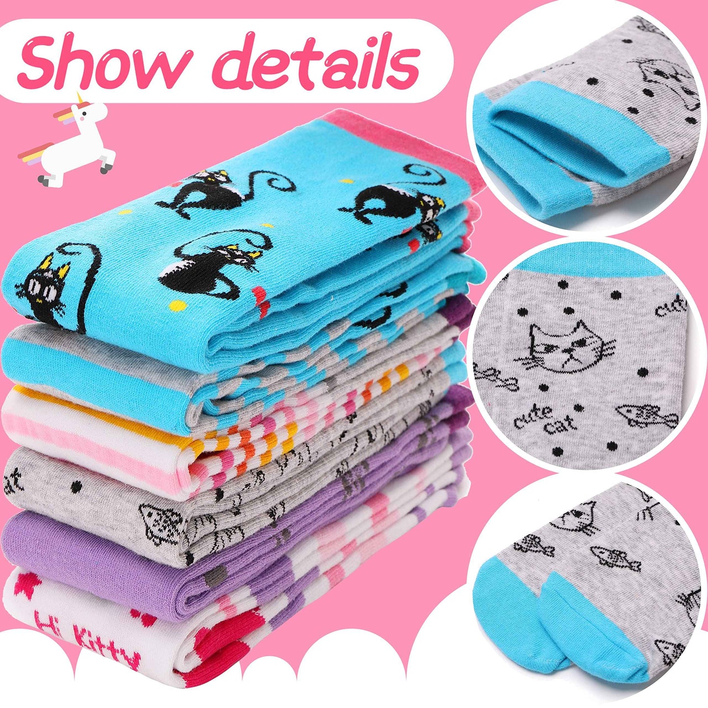 ANTSANG Girls' Knee Socks 6 Pairs for Children Gifts Long Funny Children's Socks Animal Cotton Socks 3-12 Years