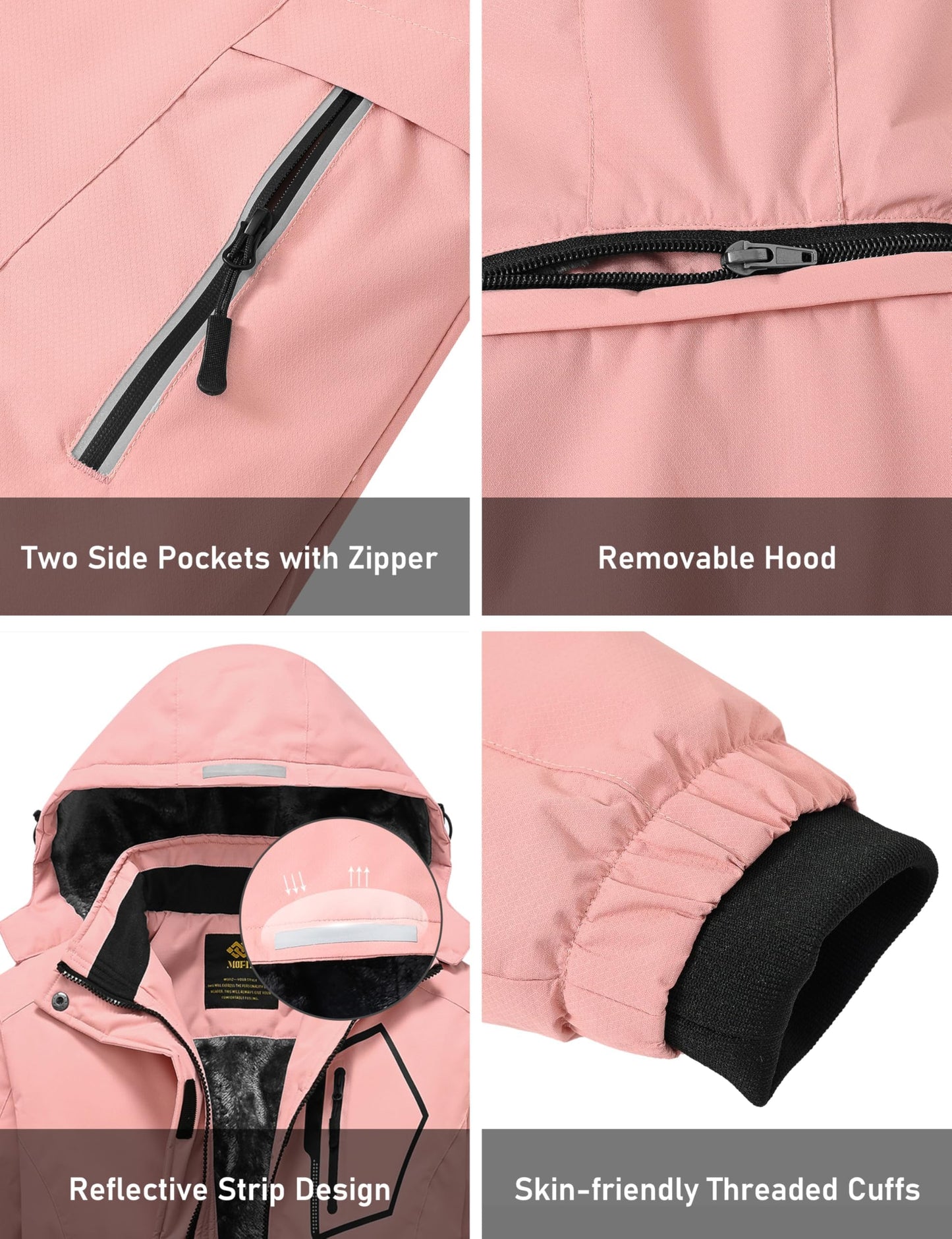 MoFiz Girls' Winter Jacket, Ski Jacket, Children's Softshell Jacket, Fleece Lining, Windproof, Outdoor Jacket with Hood