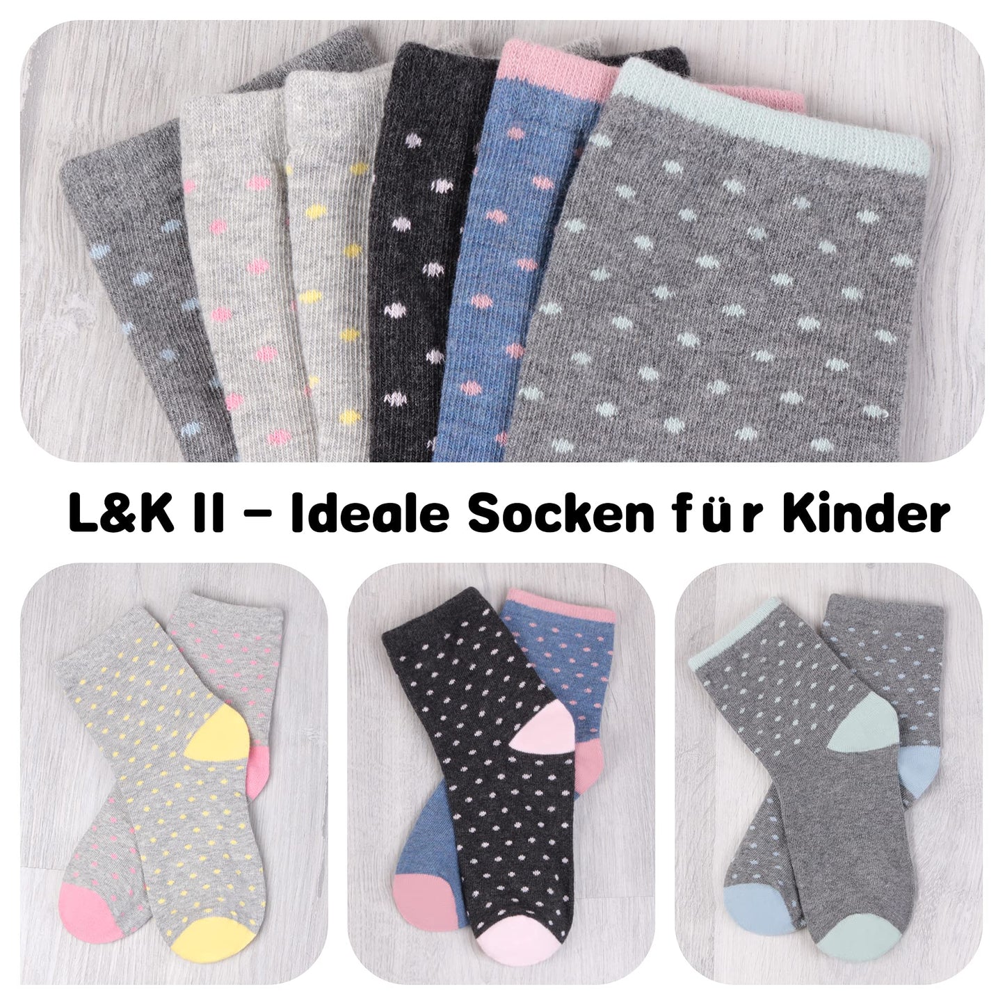 L&K-II 10/12 Paar Kinder Mädchen Socken aus Baumwolle Kleinkind niedliche Muster Kids Sneakersocken bunt 2808VA