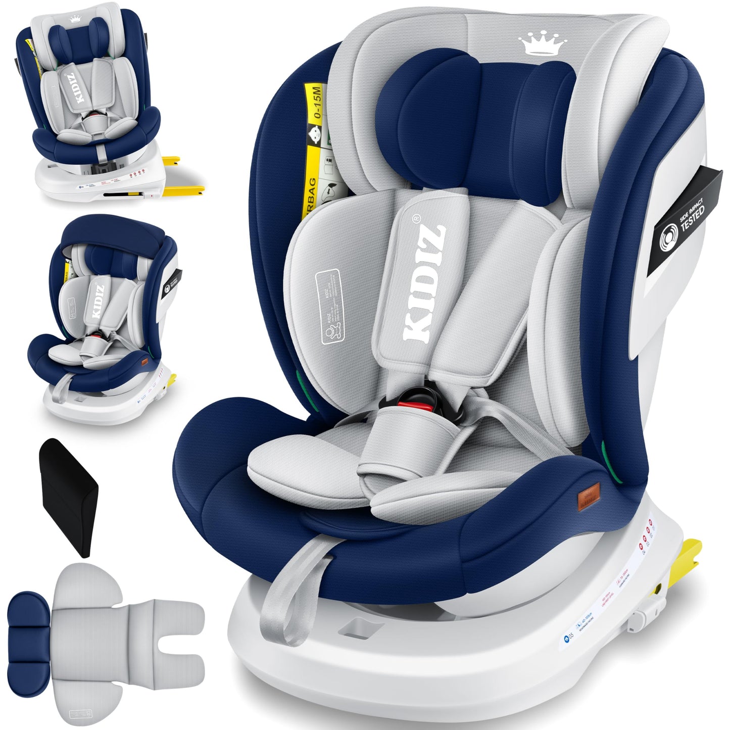 KIDIZ® Kindersitz Baby Autositz Kinderautositz Isofix Top Tether 360° drehbar Gruppe 0/1/2/3 ab Geburt 0-36kg Mit Sonnenschutzdach Seitenschutz 5 Punkt Gurt Kopfstützenverstellung ECE R129 Grau - Meloni2