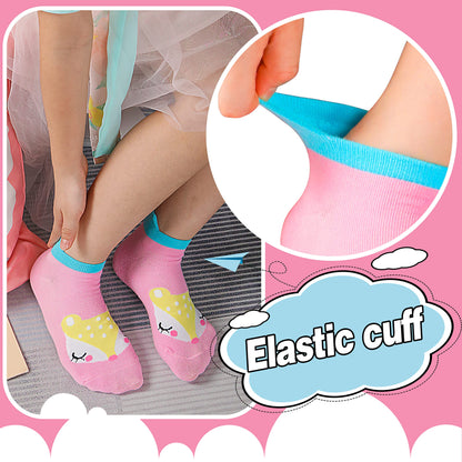 ANTSANG Kinder Lustige Socken Mädchen Sneaker Socken Kurze Einhorn Kindersocken Bunte Cartoon Baumwolle Kleinkind Socken 6 Paare