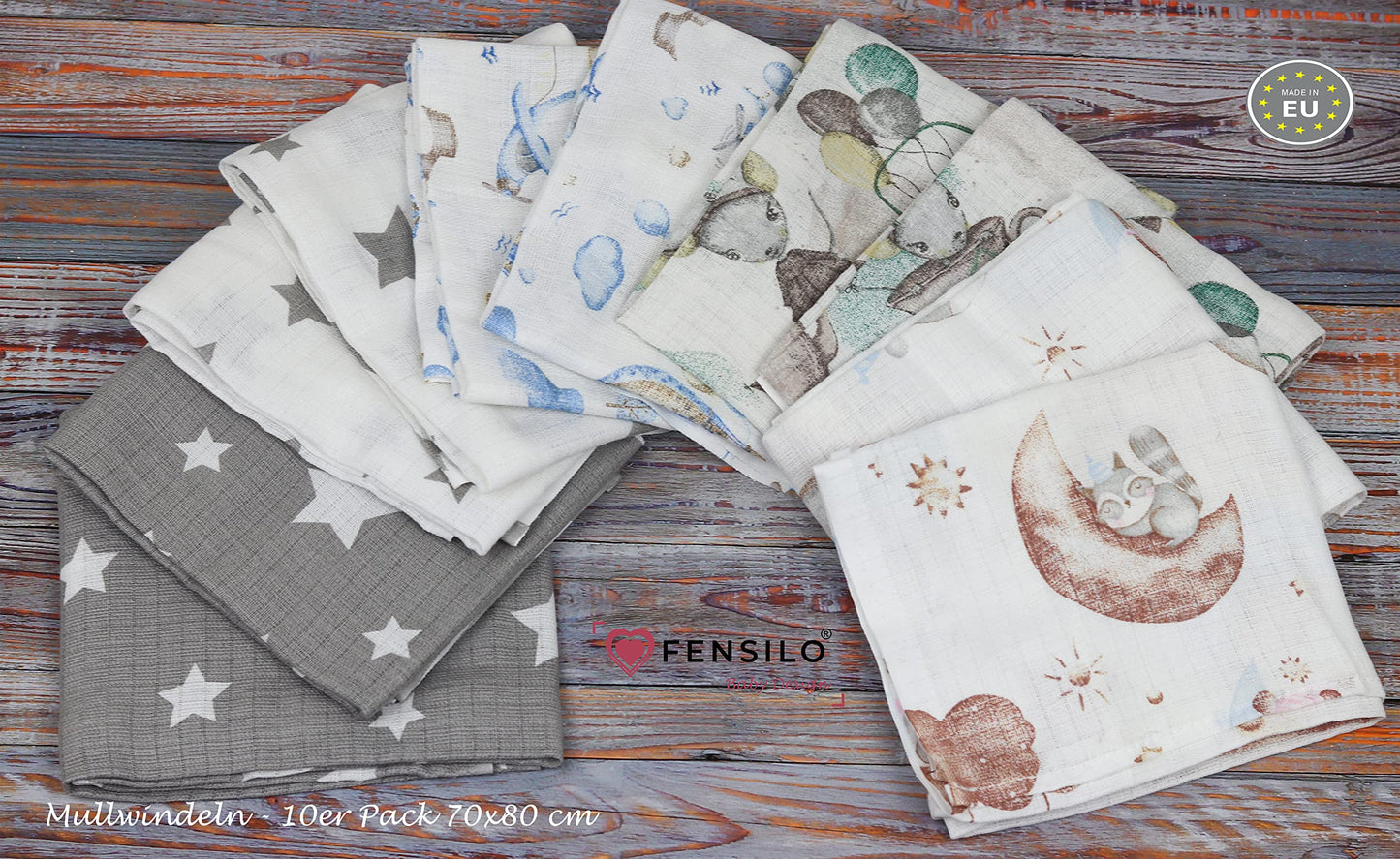 FENSILO - Mulltücher - Mullwindeln - 10er Pack 70x80 cm - Stoffwindeln, Made IN EU, schadstoffgeprüft - Spucktücher Set für Mädchen – Baby Mullwindeln- Rosa - Oeko-TEX Zertifiziert