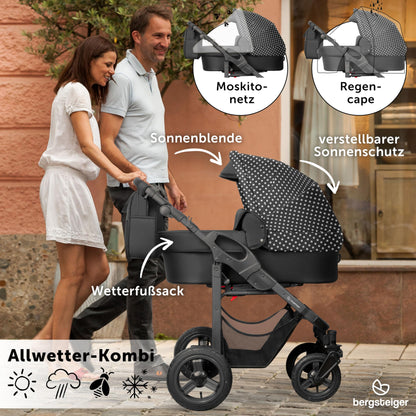 Bergsteiger Capri 3-in-1 Combination Pushchair - Baby Carrier, Sports Seat & i-Size Baby Seat, Pneumatic Tyres, Suspension, Height-Adjustable Handle, Foldable, Accessories