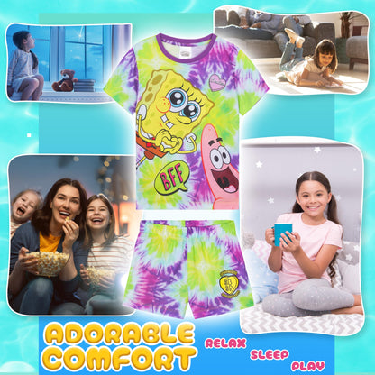 SPONGEBOB SQUAREPANTS Pyjama Kinder Teenager Weiche Mädchen Schlafanzug Kurz Sommer Lounge Set Geschenk für Mädchen