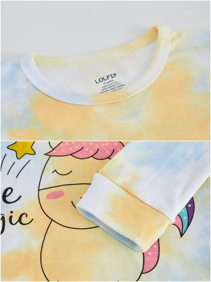 LOLPIP Mädchen Pyjamas 100% Baumwolle Schlafanzug für Kinder Schlafkleidung Langarm 4 Stück Set 1-12 Jahre