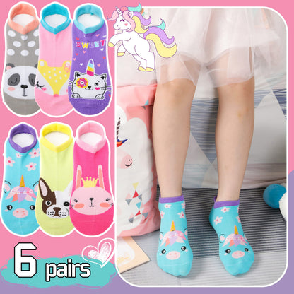 ANTSANG Kinder Lustige Socken Mädchen Sneaker Socken Kurze Einhorn Kindersocken Bunte Cartoon Baumwolle Kleinkind Socken 6 Paare