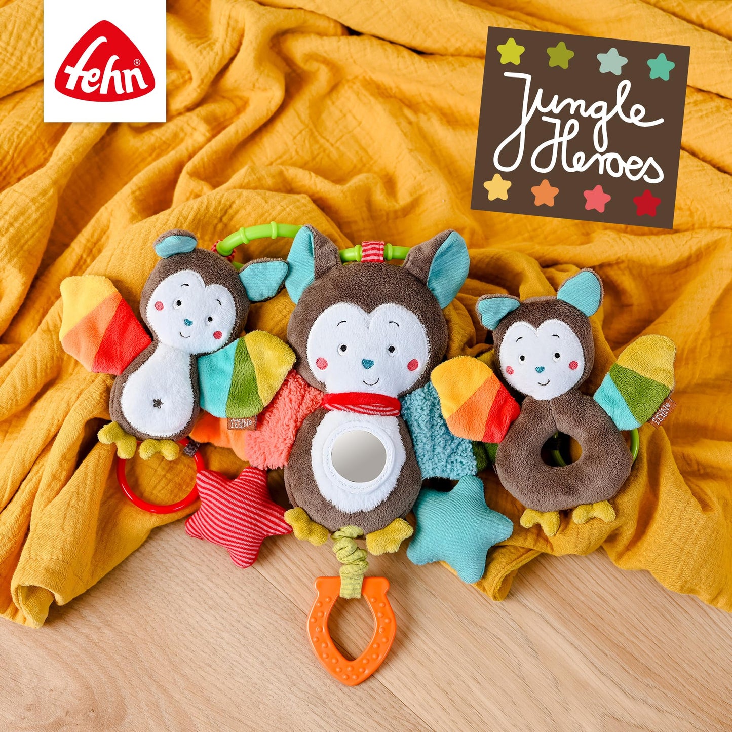 Fehn Baby Ring Greifling Lama - Kuscheltier Babyspielzeug mit Rassel - Motorikspielzeug für das spielerische Lernen - Plüschtier als Einschlafhilfe - Spielzeug für Babys & Kleinkinder ab 0+ Monaten
