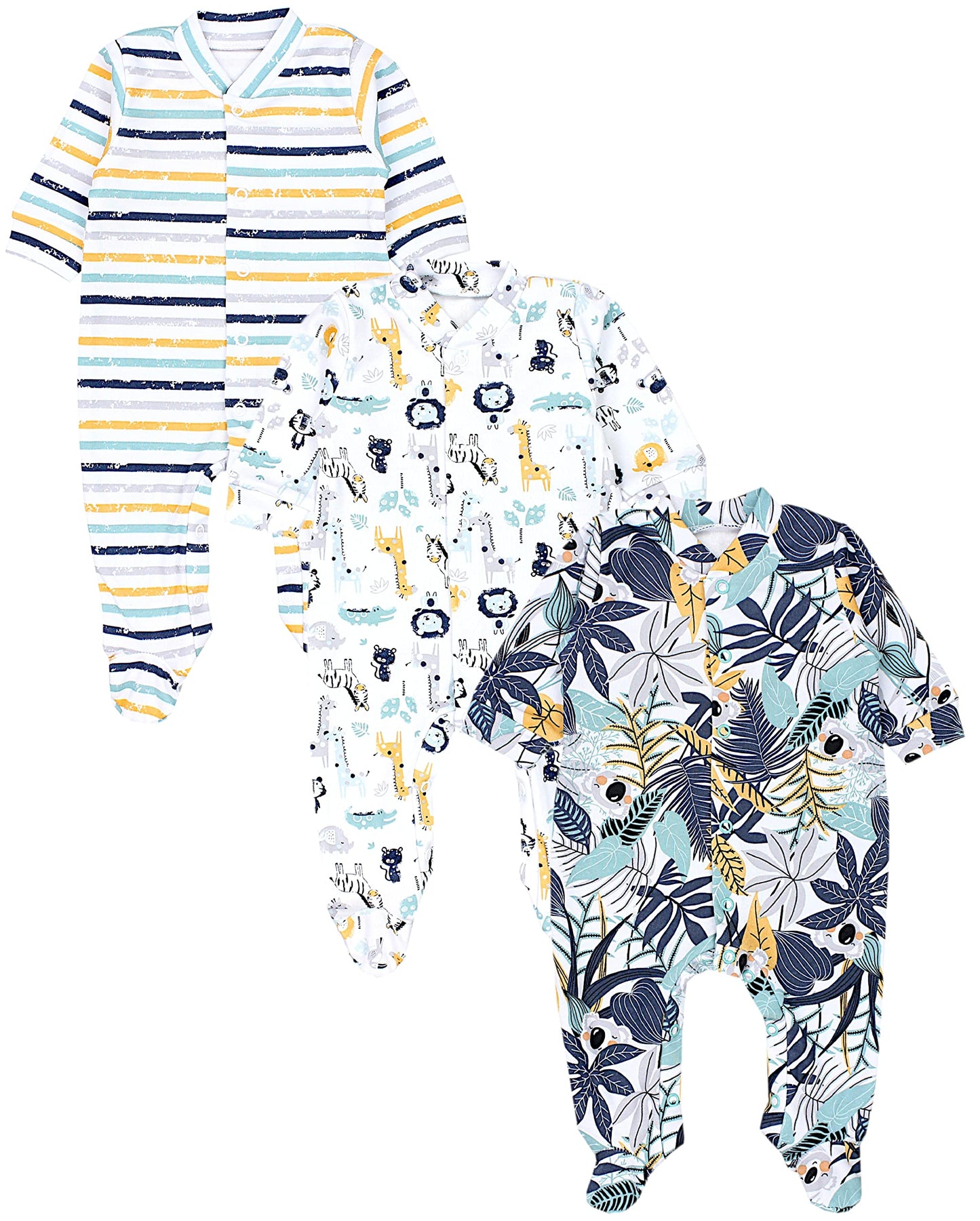 TupTam Baby Jungen Schlafstrampler Langarm Strampler Schlafanzug mit Fuß 3er Pack