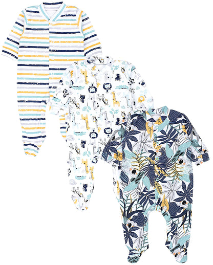 TupTam Baby Jungen Schlafstrampler Langarm Strampler Schlafanzug mit Fuß 3er Pack