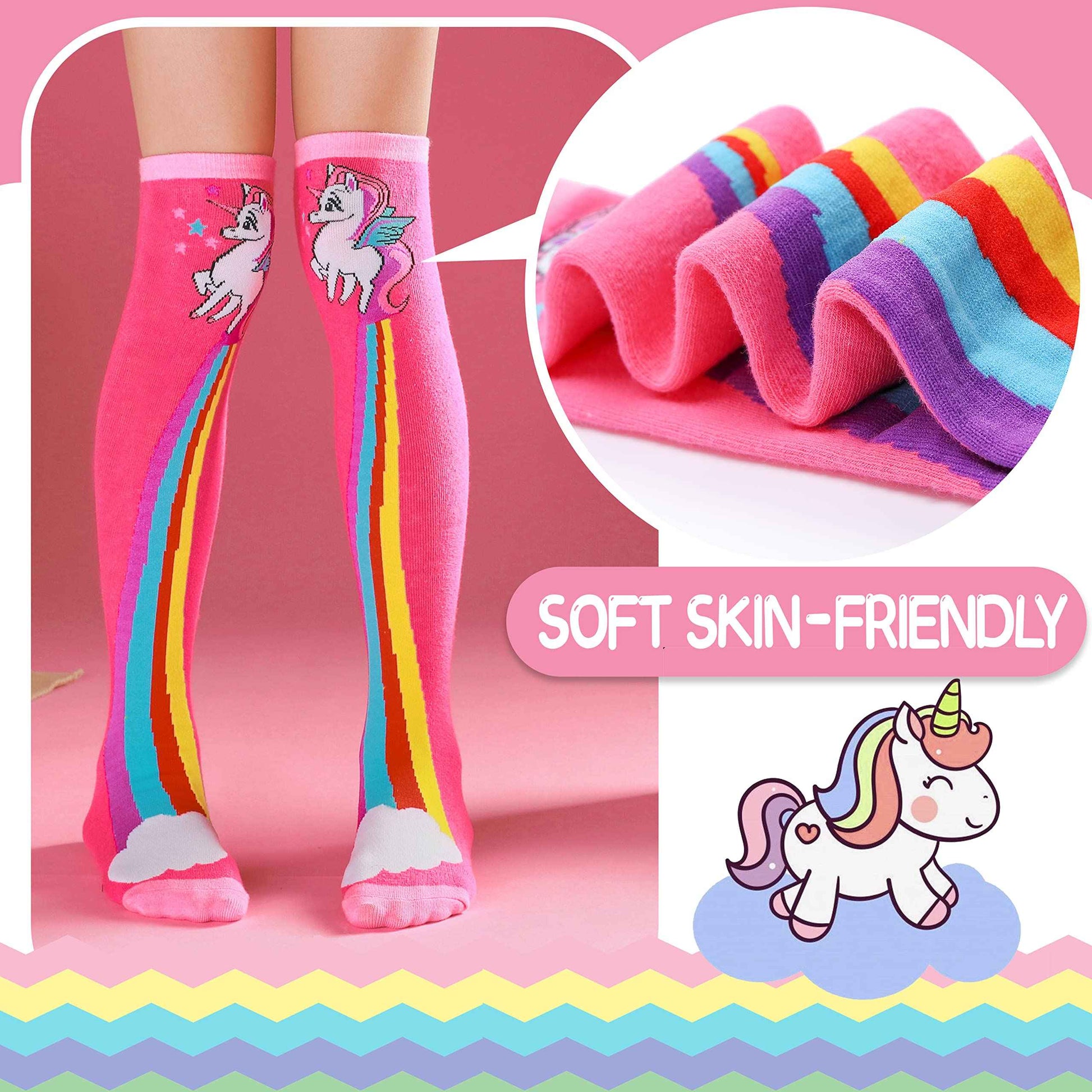 ANTSANG Girls' Knee Socks 6 Pairs for Children Gifts Long Funny Children's Socks Animal Cotton Socks 3-12 Years