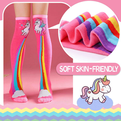 ANTSANG Girls' Knee Socks 6 Pairs for Children Gifts Long Funny Children's Socks Animal Cotton Socks 3-12 Years