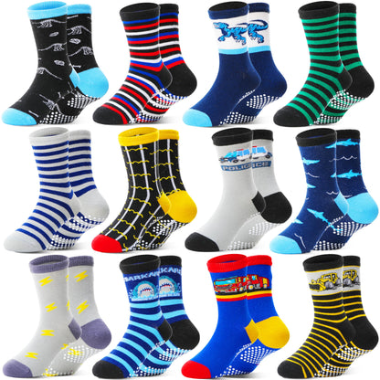 Welwoos 12 Paare Stoppersocken Kinder Baby Jungen Antirutschsocken Kinder Anti Rutsch Rutschfeste Baumwolle Socken