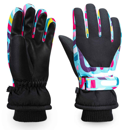 ThxToms Children's Ski Gloves, Winter Snow Ski Gloves, -15°C, Windproof, Waterproof, Warm, PU Thickened Cold Weather, Outdoor Sports, Snowboarding, Skiing, Bike, for Boys and Girls aged 3-13 Years Old