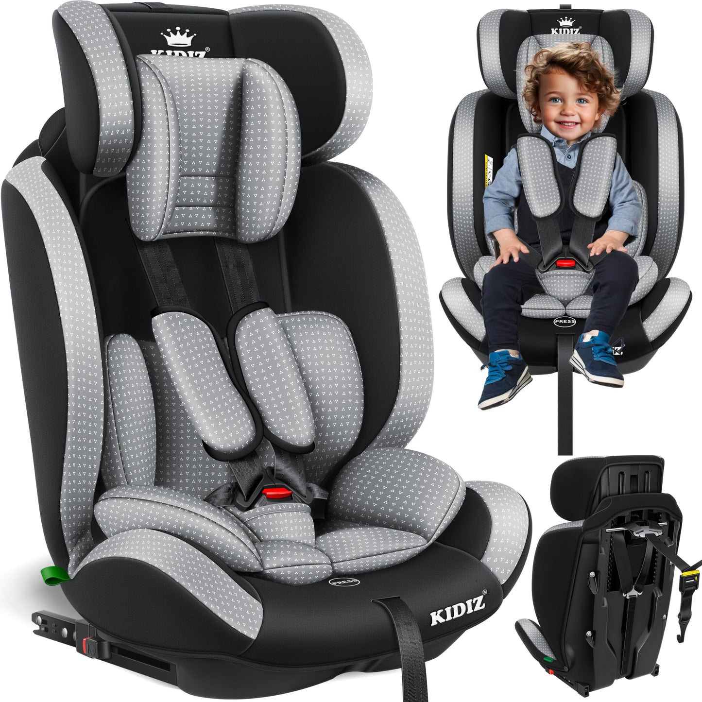 KIDIZ® Autokindersitz Triangle Premium Kindersitz Kinderautositz | Autositz Sitzschale | 9 kg - 36 kg 1-12 Jahre | Gruppe 1/2/3 | universal | zugelassen nach ECE R129/03 | mit Isofix - Meloni2