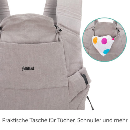 Fillikid Babytrage Natural ab 3,5-20 kg für Bauch-, Hüft und Rückentrageposition - Grau