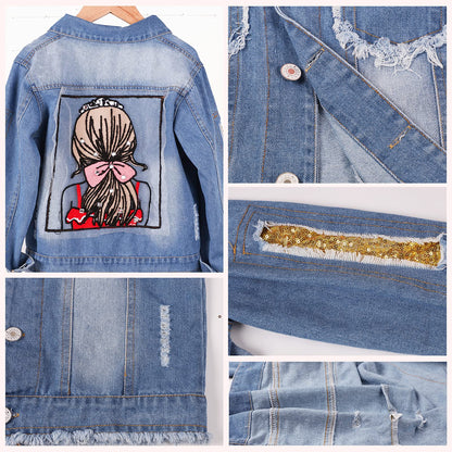 Amur Leopard Kids Girls Denim Jacket Cotton Denim Jacket Cute Children Spring Autumn Jacket 