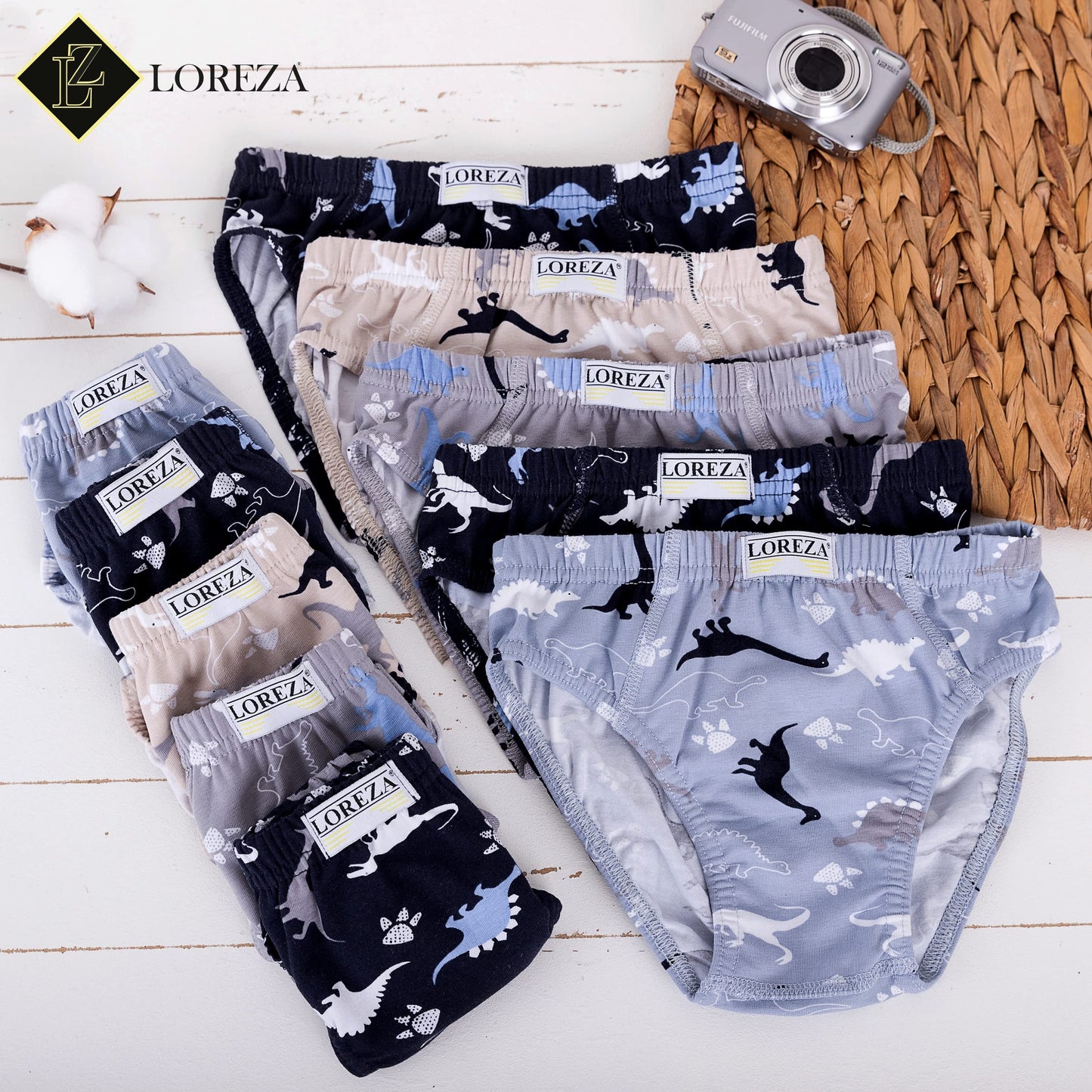 LOREZA ® 10er Pack Jungen Boxershorts Slips Dinosaurier Motiv Unterhosen Baumwolle