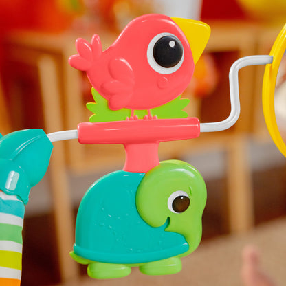 Bright Starts, Babywippe Babyschaukel Safari Fun mit Beruhigenden Vibrationen, Spielbogen mit 2 Spielzeugen, 3-Punkte-Gurt Sitz, Maschinenwaschbares Sitzpolster, ab der Geburt bis 9kg