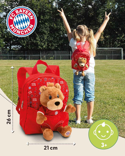 NICI Backpack 21 x 26 cm with Cuddly Toy Bear Berni 25 cm FC Bayern Munich - Red - Removable Fluffy Plush Toy, Nursery & Nursery Backpack with NICI Cuddly Toy for Boys and Girls - 61617