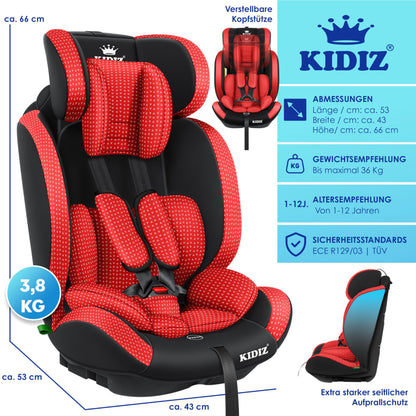 KIDIZ® Autokindersitz Triangle Premium Kindersitz Kinderautositz | Autositz Sitzschale | 9 kg - 36 kg 1-12 Jahre | Gruppe 1/2/3 | universal | zugelassen nach ECE R129/03 | mit Isofix